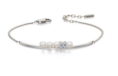 Picture of Cream Pearl And CZ Row Bracelet In Silver