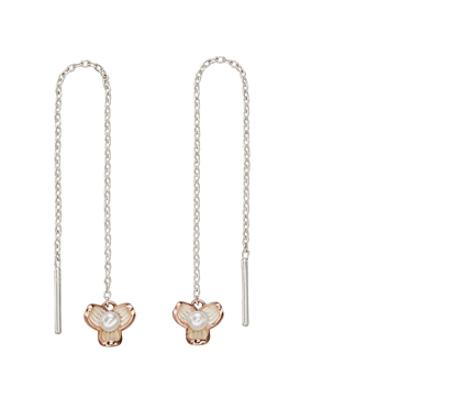 Picture of Mix Rose And Silver Pearl Flower Thread Through Earrings