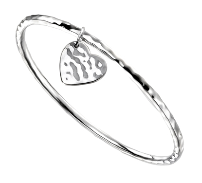 Picture of Hammered Bangle With Heart Tag