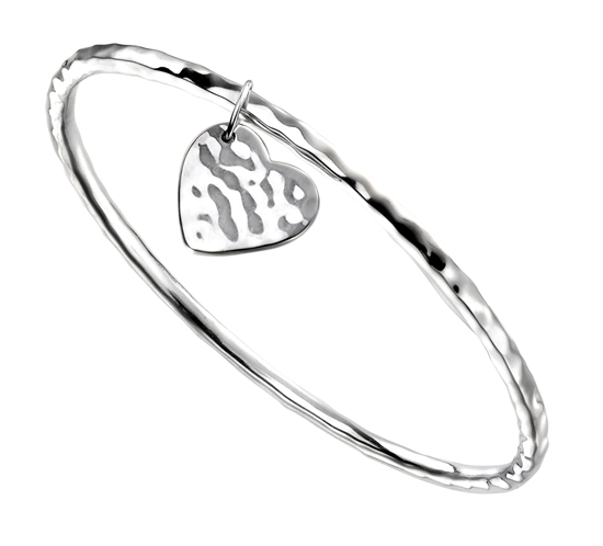 Picture of Hammered Bangle With Heart Tag