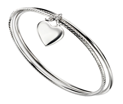 Picture of Double Diamond Cut Bangle With Heart