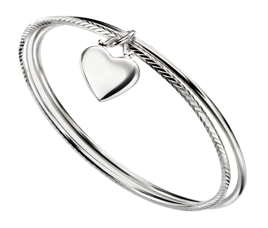 Picture of Double Diamond Cut Bangle With Heart